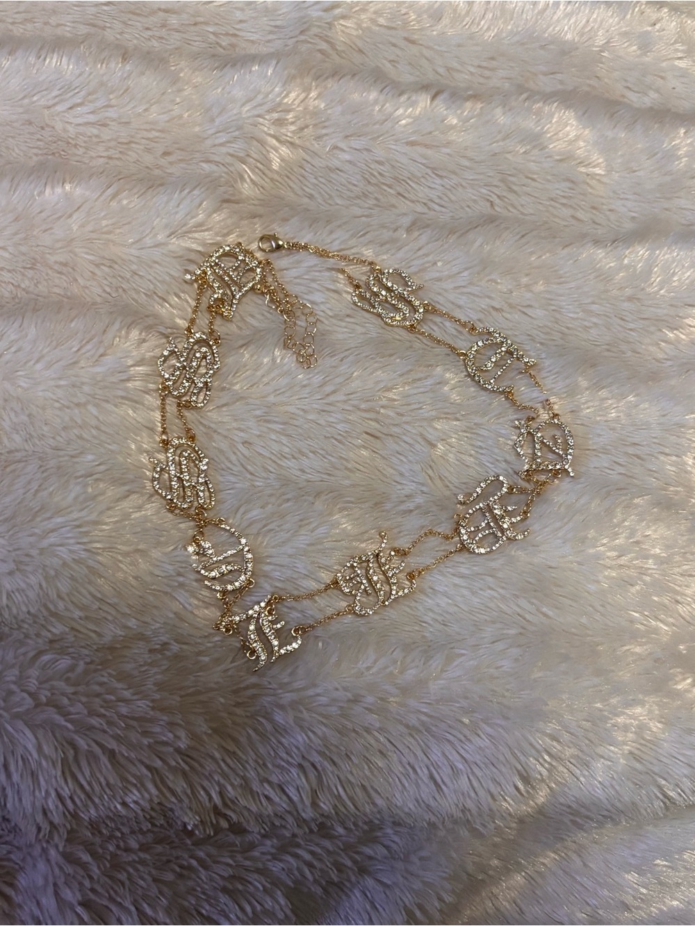 Gold Crystal Script-Link Necklace - Picture 4 of 5